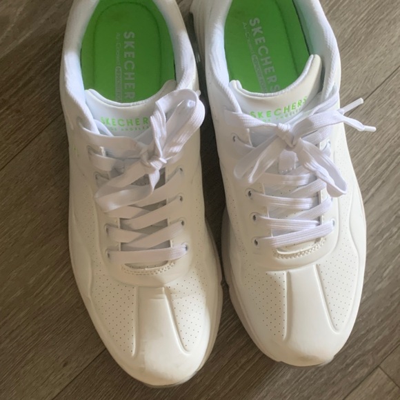 White and Neon Green Skechers Sneakers - Picture 2 of 5